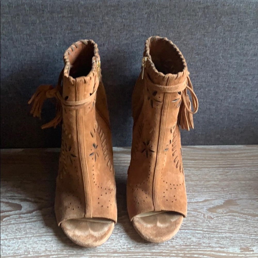 Ivanka Trump Camel Suede Fringe Bootie